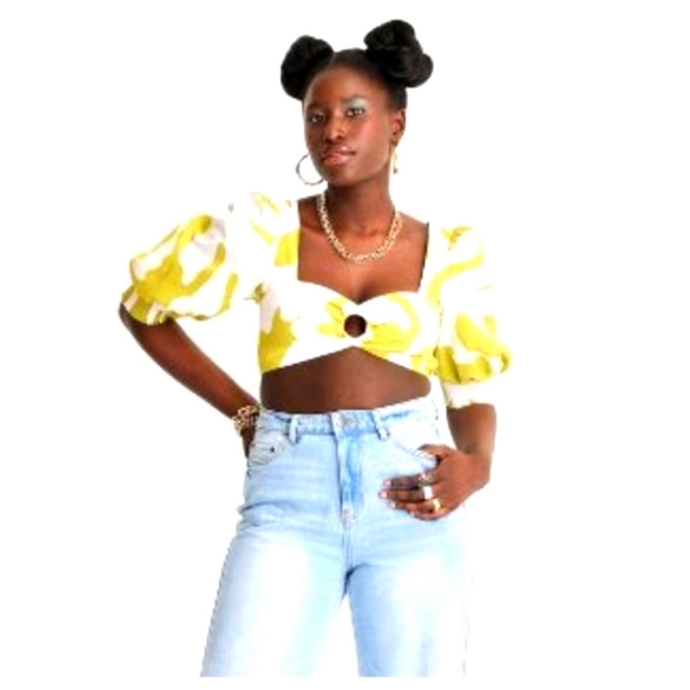 Stylish Yellow and White Puff Sleeve Blouse